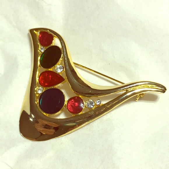 Gold tone enamel vintage partridge pin jewel tone glam retro art deco bird pin - Picture 8 of 16